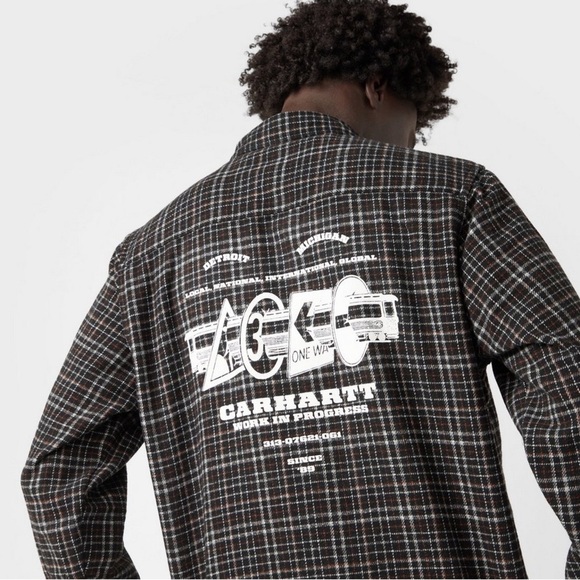 Carhartt WIP Runaway Millett Logo Check Twill Shirt Size Medium - Picture 2 of 9